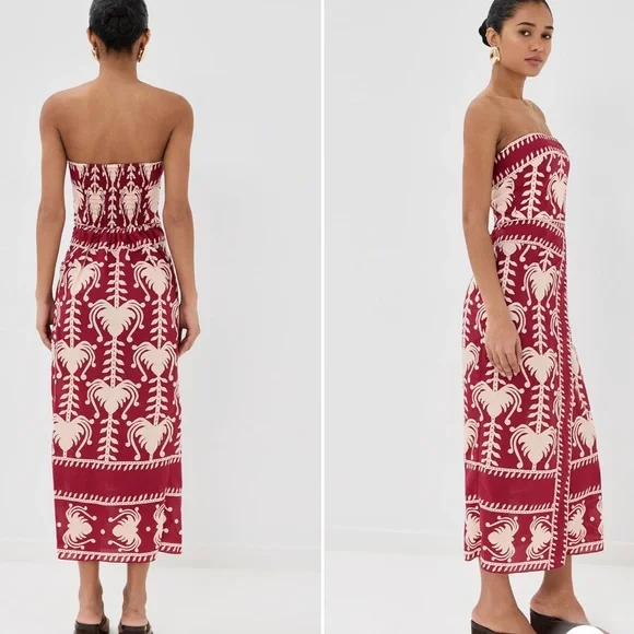 Johanna Ortiz Strapless Dress in Red and Cream - Picture 4 of 7